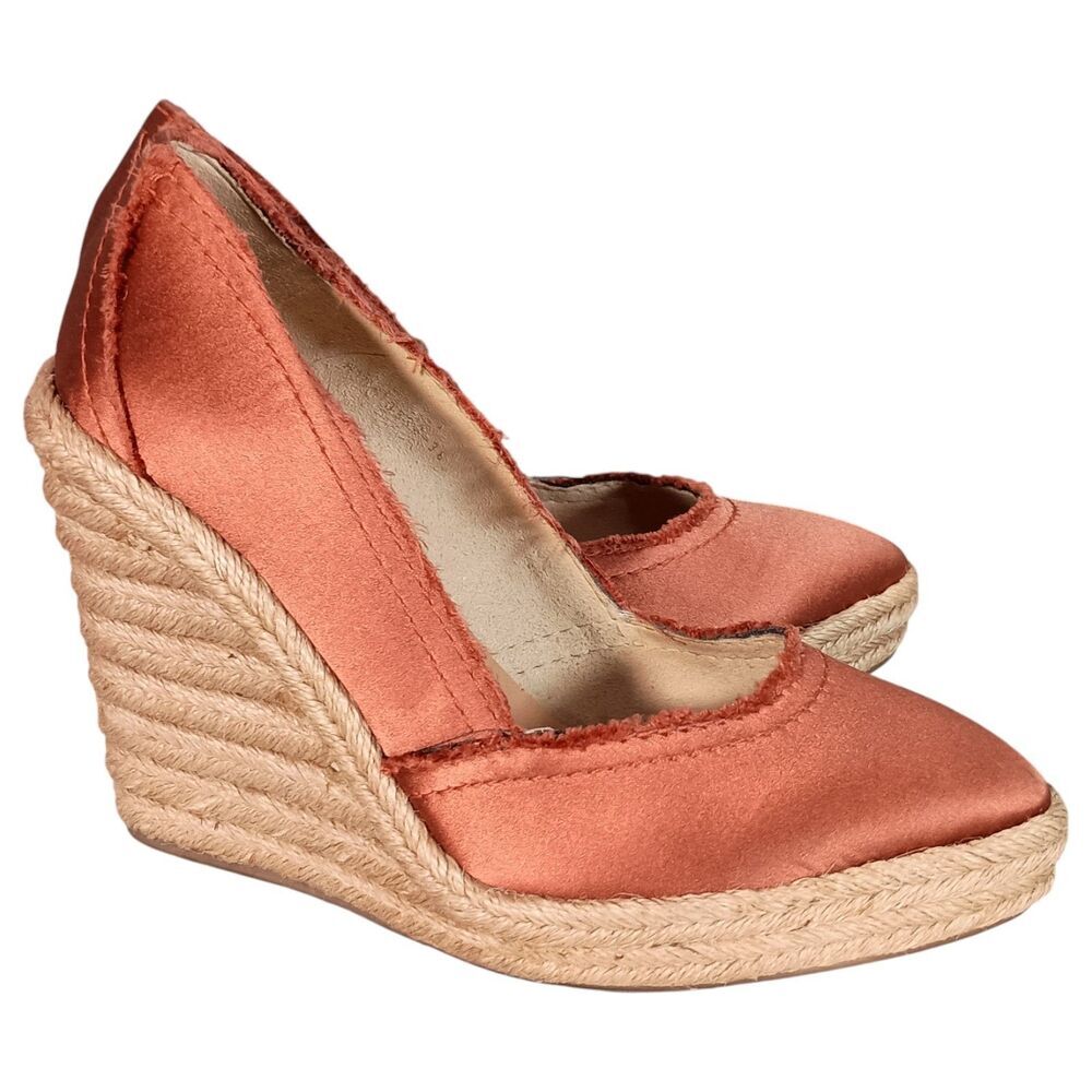 Pedro Garcia Felicity Natural Frayed Brown Satin Espadrille Wedge 36/US 6